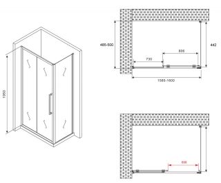 Душевой уголок ABBER Schwarzer Diamant AG30160H-S50 160x50см хром